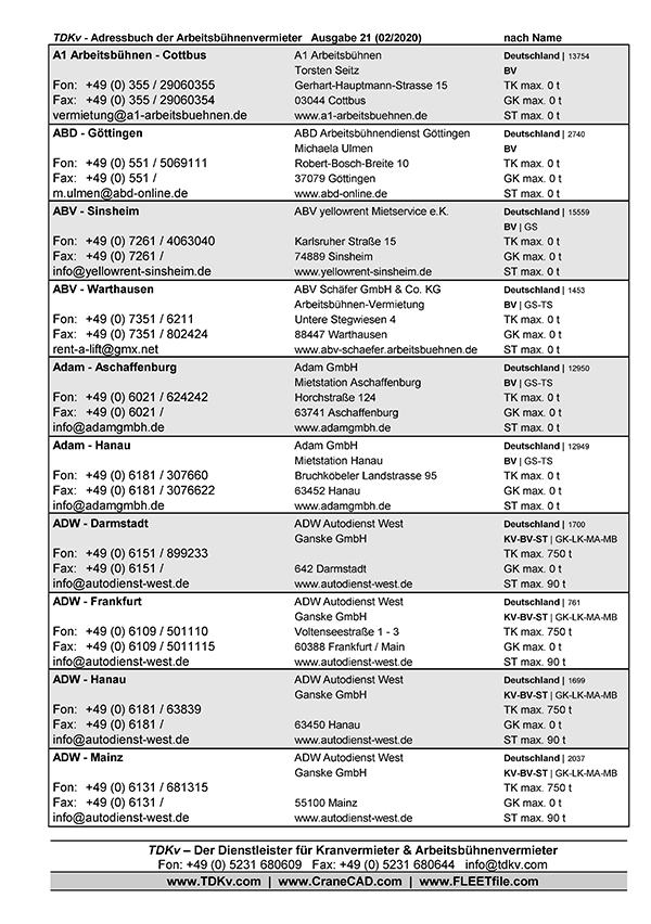 Adressbuch der Arbeitsbühnenvermieter