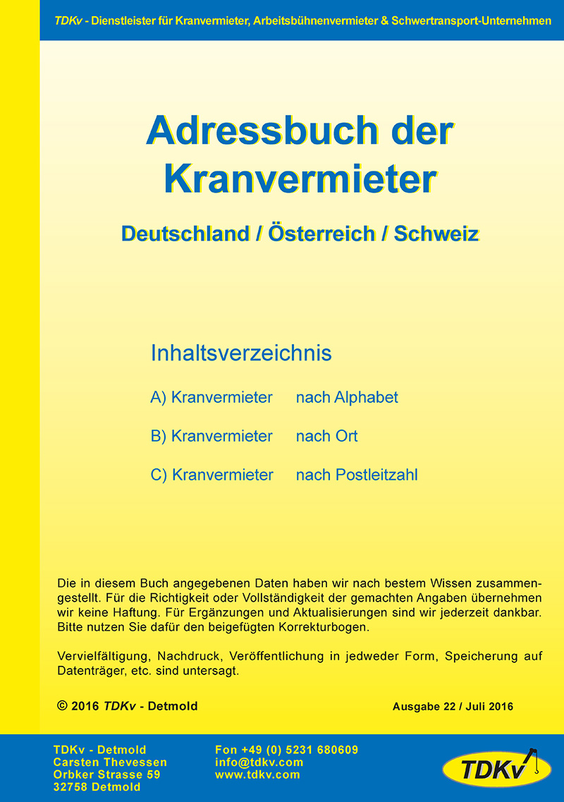 Das Branchenverzeichnis für die Kranvermietung