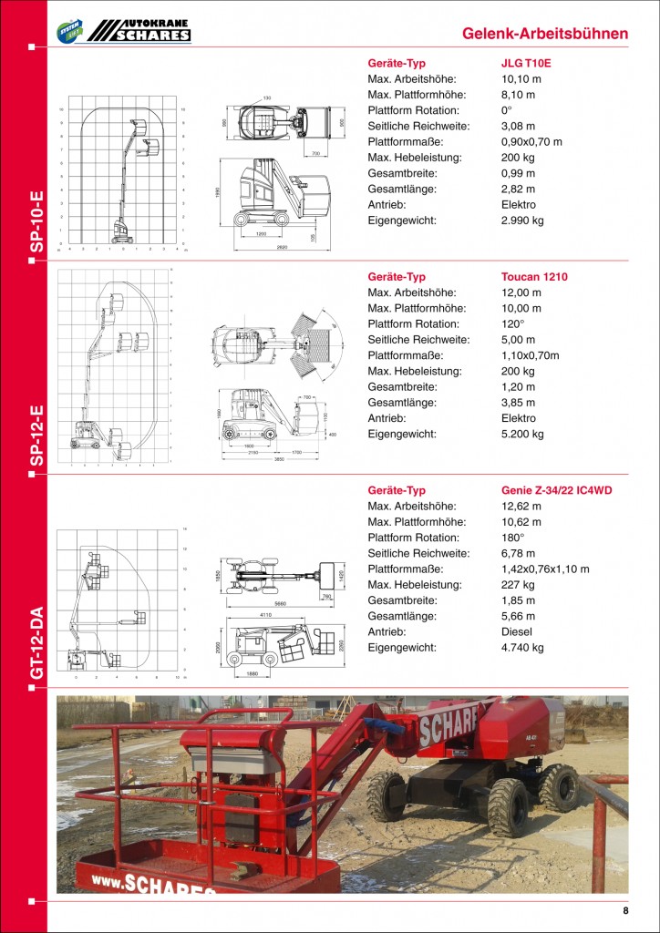 Arbeitsbühnen-Mietkatalog für Schares Arbeitsbühnenvermietung