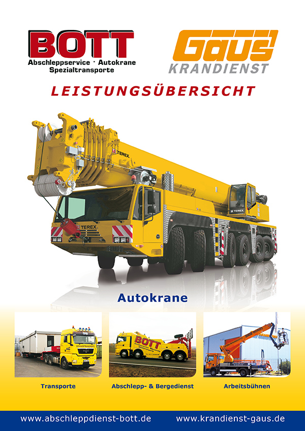 Corporate brochure for Bott towing and Gaus Crane Service