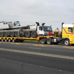 Heavy haulage of Liebherr LTM 1400-7.1 carrier from Sarens in South Africa