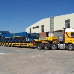 Heavy haulage of Liebherr LTM 1750-9.1 carrier from Sarens in South Africa
