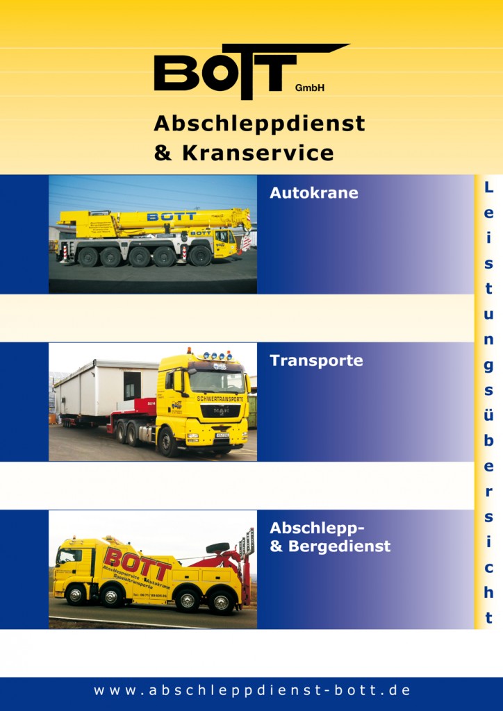 Design and print of a corporate brochure for Bott crane and towing service