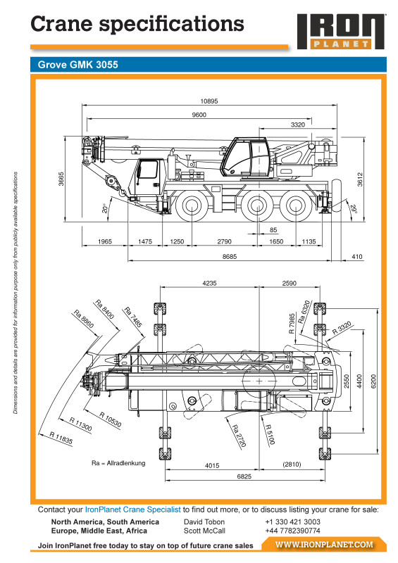 IronPlanet Traglasttabelle für Grove GMK 3055