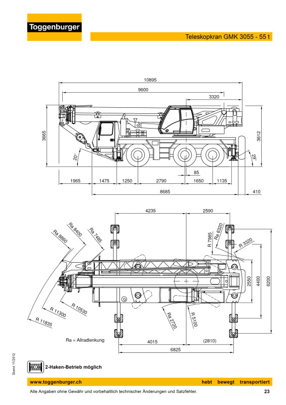 Customized crane load charts for Toggenburger